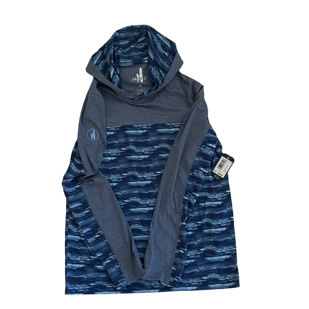 Johnnie-O Gilley Jr. Boys Pullover Blue Gray Waves Performance Size 10 Hoodie - Picture 4 of 16